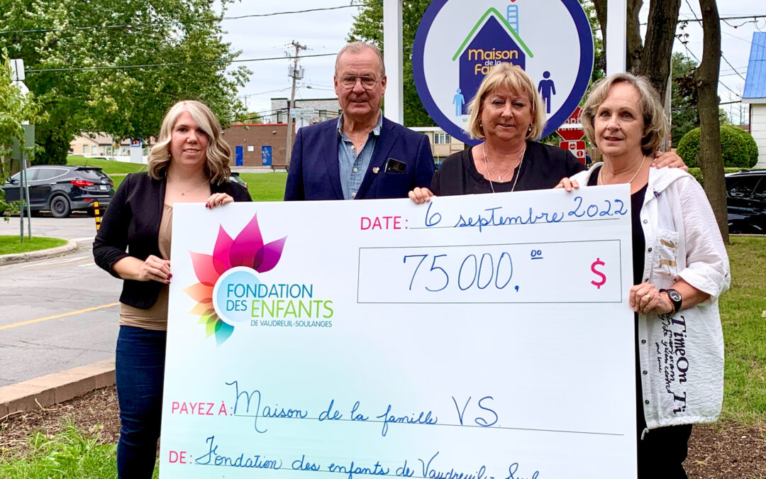 La Fondation des enfants de Vaudreuil-Soulanges, partenaire de la Maison de la Famille, poursuit son soutien financier de 75 000$ et annonce sa soirée-bénéfice!